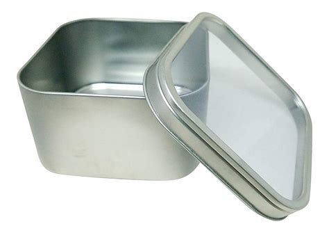 silver metal square box|square metal container with lid.